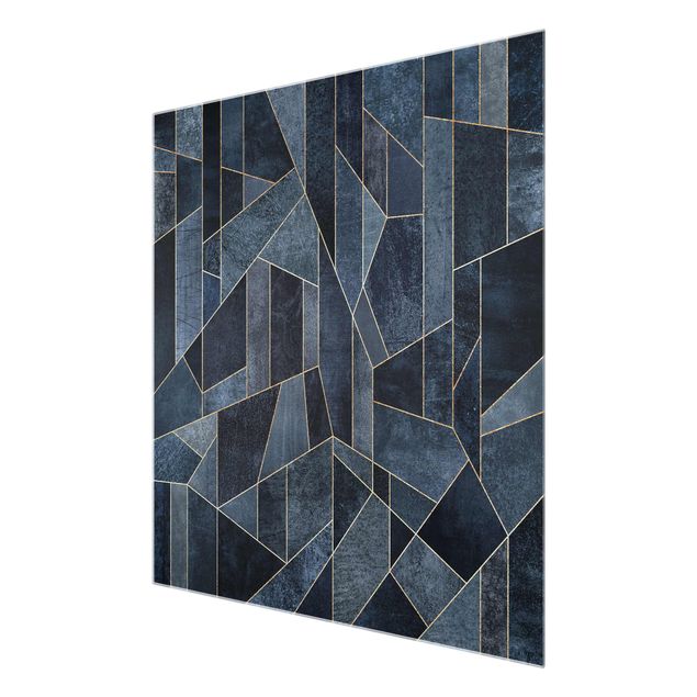 Glasbild - Blaue Geometrie Aquarell - Quadrat 1:1