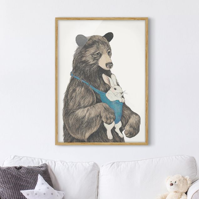 Moderne Bilder mit Rahmen Illustration Bär und Hase Baby