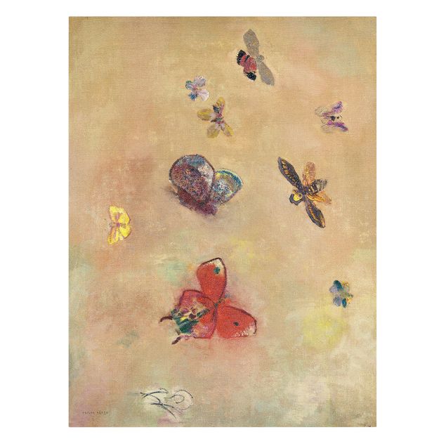 Leinwandbild - Odilon Redon - Bunte Schmetterlinge - Hochformat 4:3