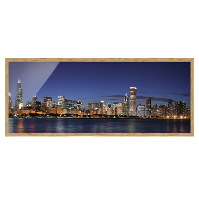 Wandbilder mit Rahmen Chicago Skyline bei Nacht