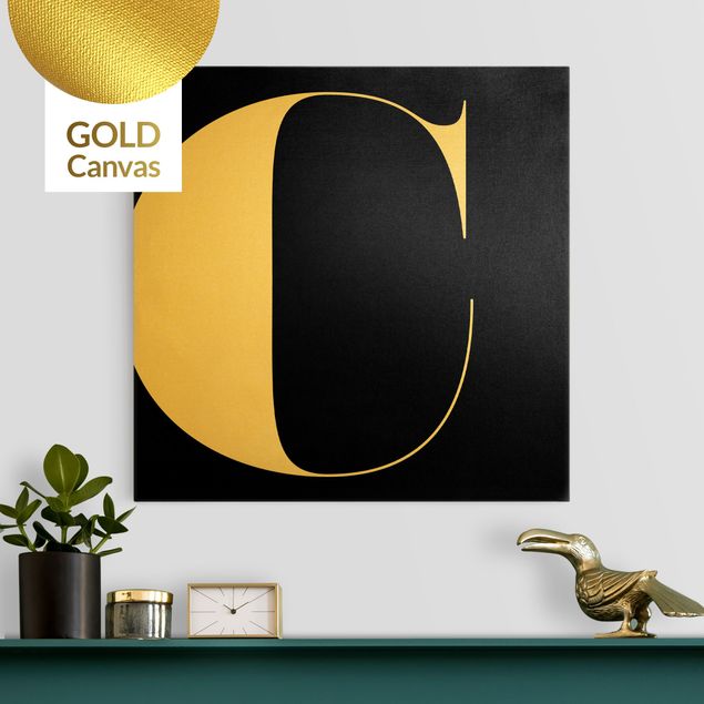 Leinwandbild Gold - Antiqua Letter C Schwarz - Quadrat 1:1