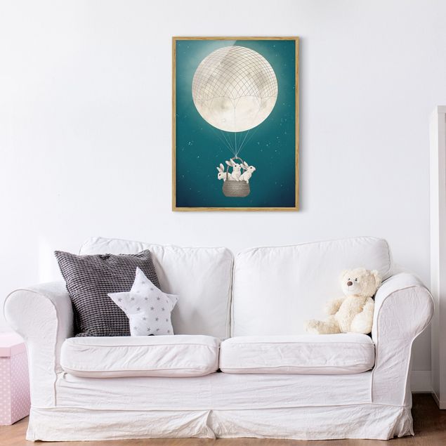 Laura Graves Art Illustration Hasen Mond-Heißluftballon Sternenhimmel