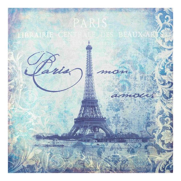 Glas Wandbilder Vintage Collage - Paris Mon Amour