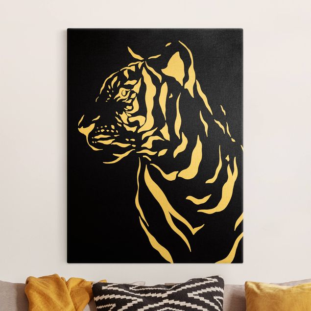 Leinwandbild Löwe Safari Tiere - Portrait Tiger Schwarz