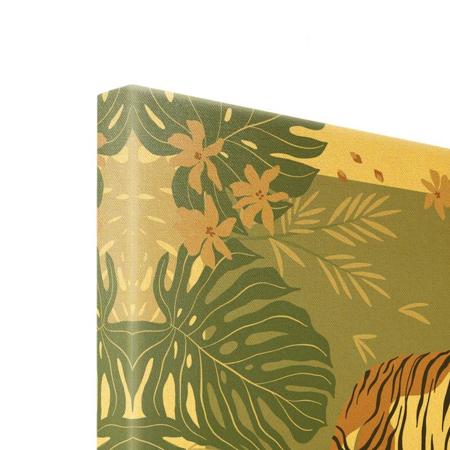 Leinwandbild Gold - Safari Tiere - Tiger im Sonnenuntergang - Querformat 3:4