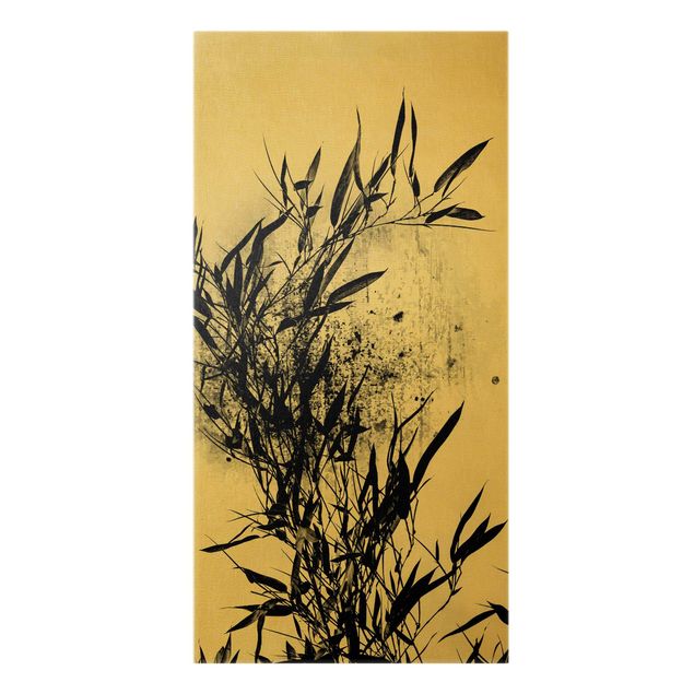 Leinwandbild Gold - Grafische Pflanzenwelt - Schwarzer Bambus - Hochformat 2:1