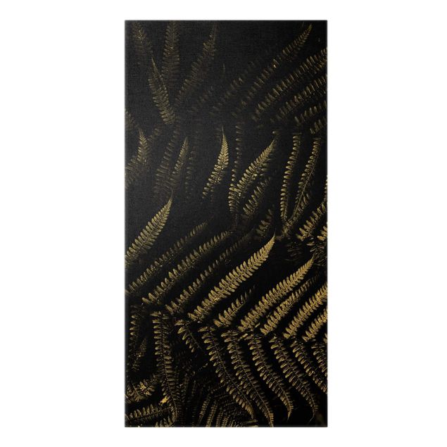 Leinwandbild Gold - Schwarz Weiß Botanik Farn - Hochformat 1:2