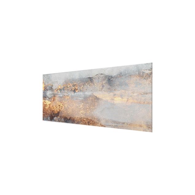 Glasbild - Elisabeth Fredriksson - Gold-Grauer Nebel - Panorama