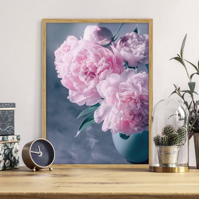 Moderne Bilder mit Rahmen Vase mit Rosa Pfingstrosen Shabby