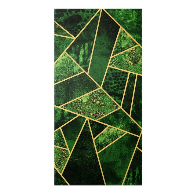 Leinwandbild Gold - Elisabeth Fredriksson - Goldene Geometrie - Dunkler Smaragd - Hochformat 2:1