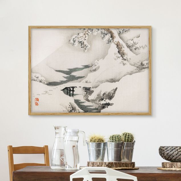 Moderne Bilder mit Rahmen Asiatische Vintage Zeichnung Winterlandschaft