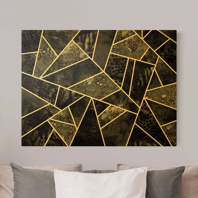 Leinwandbild Gold - Goldene Geometrie - Graue Dreiecke - Querformat 4:3