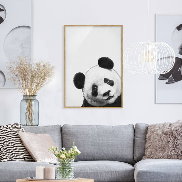 Tiere Bilder mit Rahmen Illustration Panda Schwarz Weiß Malerei