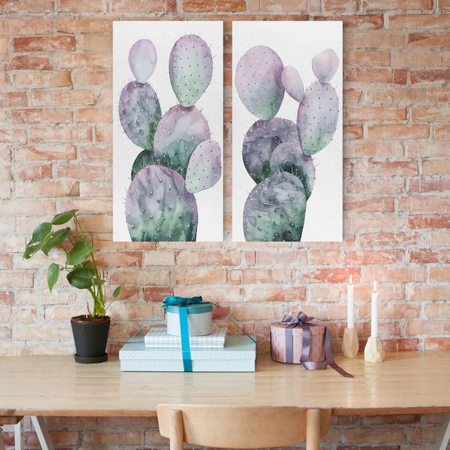 Leinwandbilder Blumen Kaktus in Lila Set I