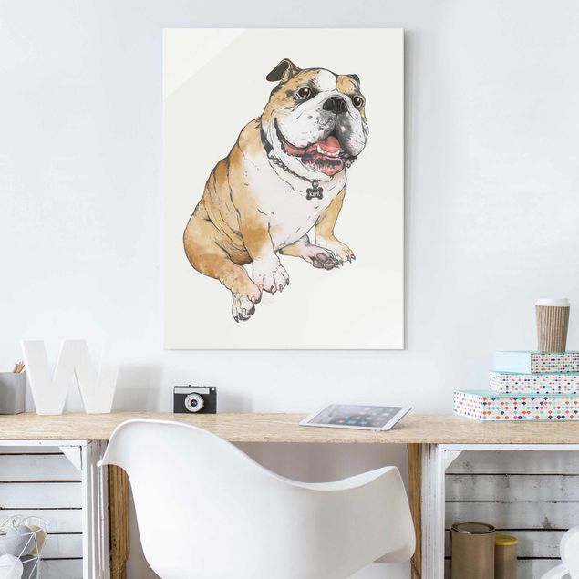 Glas Wandbilder XXL Illustration Hund Bulldogge Malerei