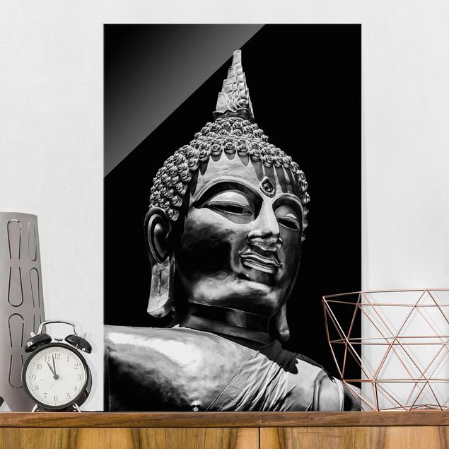 Glasbild - Buddha Statue Gesicht - Hochformat 3:2