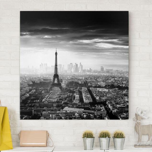 Leinwandbild Paris Der Eiffelturm von Oben Schwarz-weiß