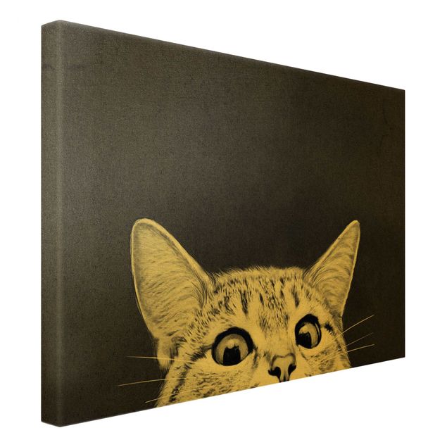 Leinwandbild Gold - Laura Graves - Illustration Katze Schwarz Weiß Zeichnung - Querformat 3:4