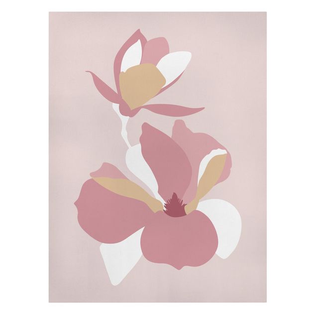 schöne Leinwandbilder Line Art Blüten Pastell Rosa