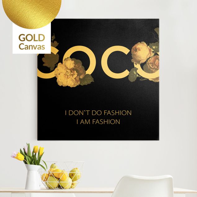 Leinwandbild Gold - COCO - I dont´t do fashion Rosen Schwarz - Quadrat