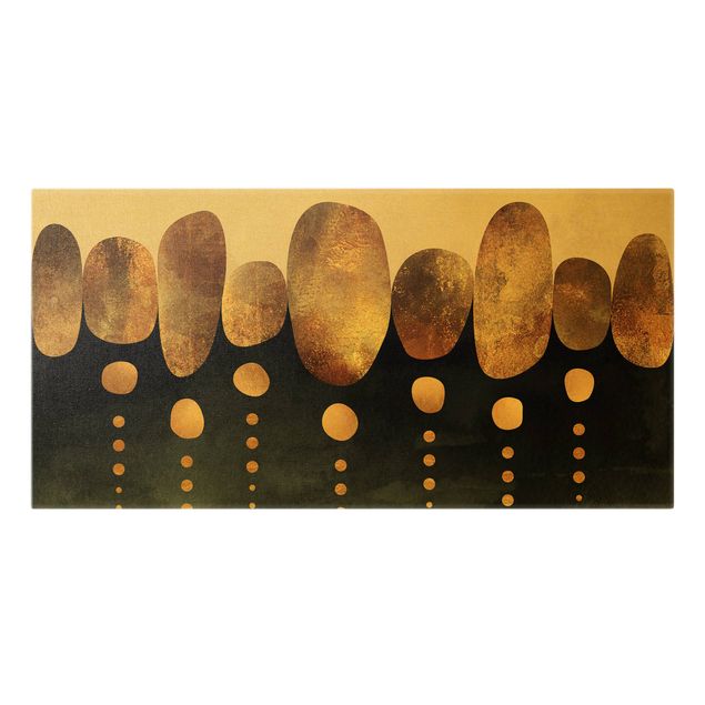 Leinwandbild Gold - Abstrakte goldene Steine - Querformat 2:1
