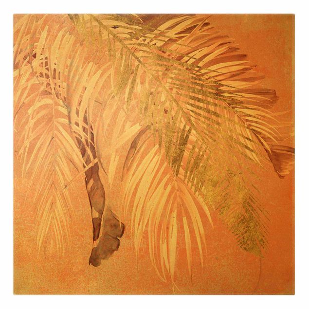 Leinwandbild Gold - Palmenblätter Rosa und Gold II - Quadrat 1:1
