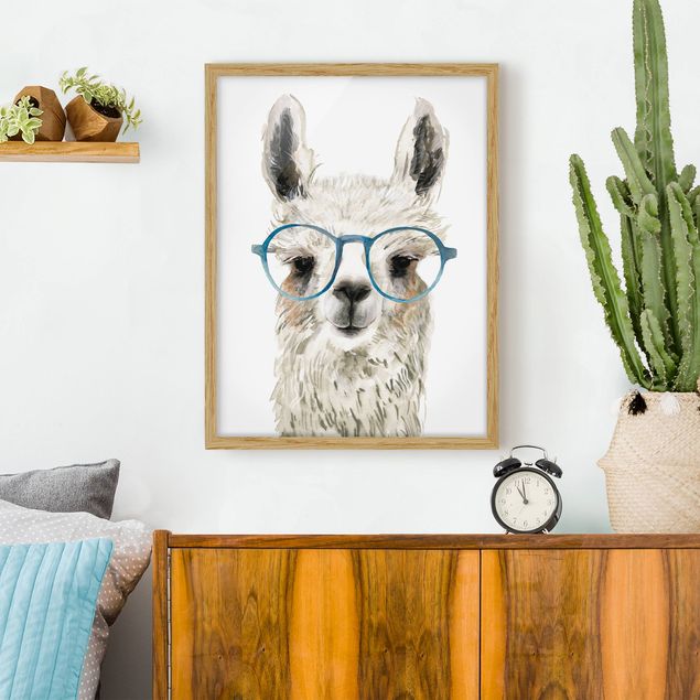 Tiere Bilder mit Rahmen Hippes Lama mit Brille III