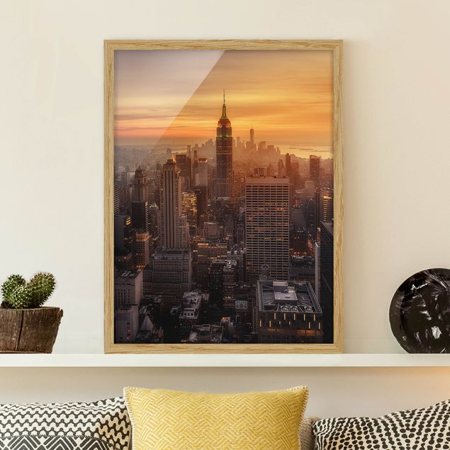 Moderne Bilder mit Rahmen Manhattan Skyline Abendstimmung