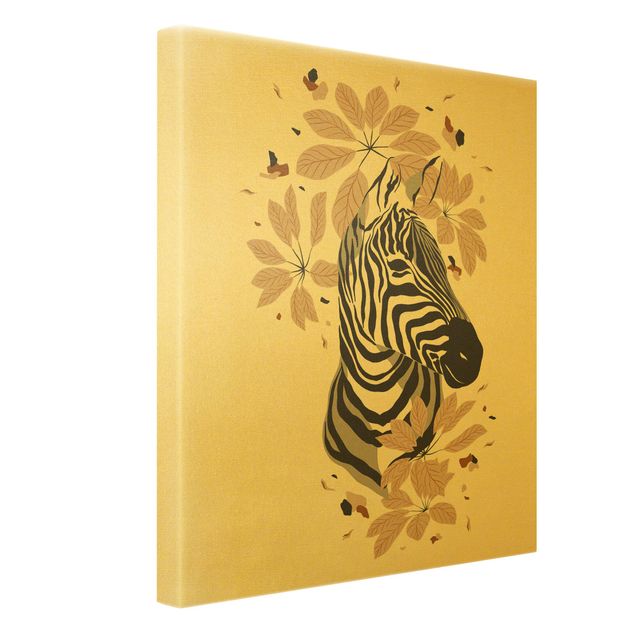 Leinwandbild Gold - Safari Tiere - Portrait Zebra - Hochformat 3:4