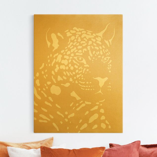 Leinwandbild Gold - Safari Tiere - Portrait Leopard Beige - Hochformat 3:4