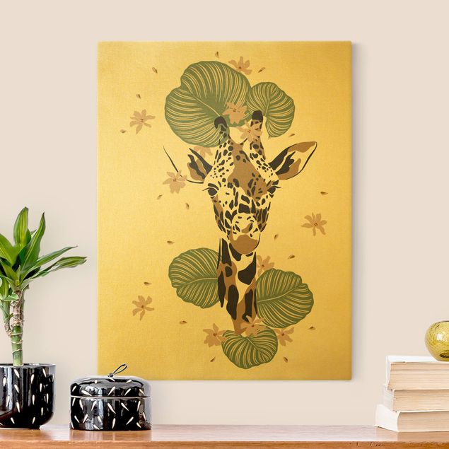Leinwandbild Gold - Safari Tiere - Portrait Giraffe - Hochformat 3:4
