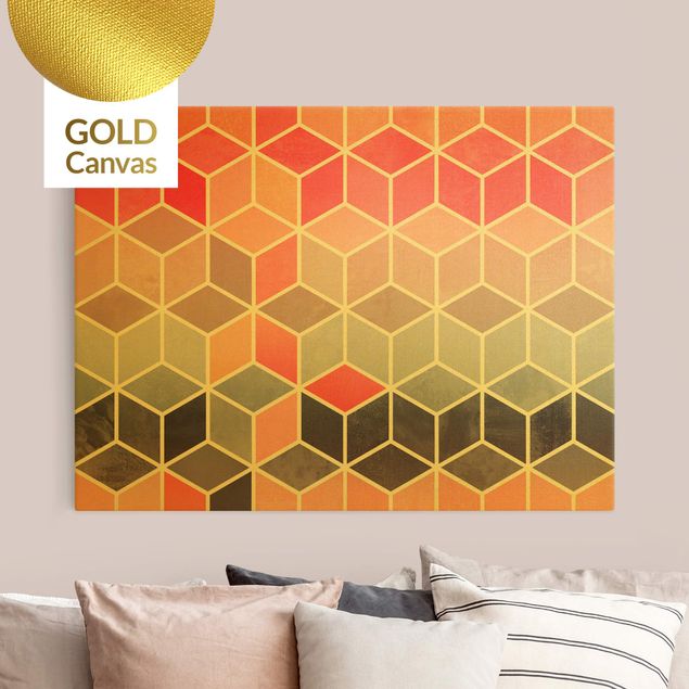 Leinwandbild Gold - Goldene Geometrie - Buntes Pastell - Querformat 4:3