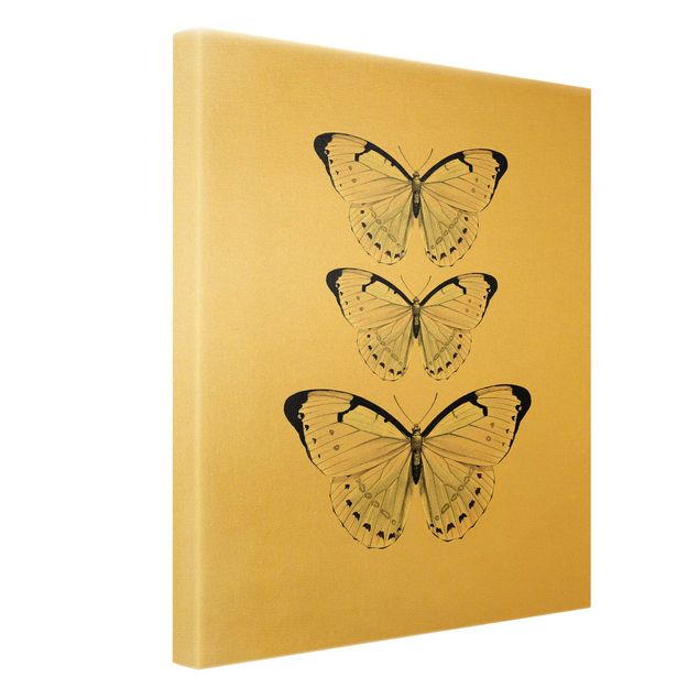 Leinwandbild Gold - Schmetterling auf Beige - Hochformat 3:4