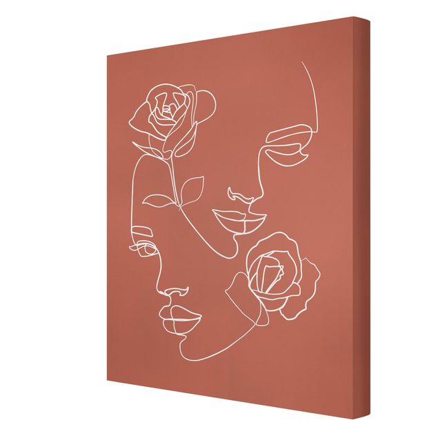 Wandbilder Line Art Gesichter Frauen Rosen Kupfer