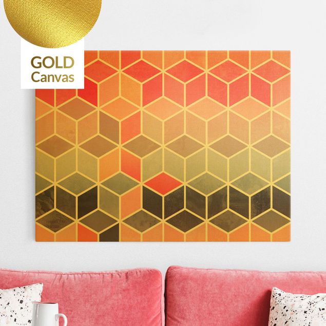 Leinwandbild Gold - Goldene Geometrie - Buntes Pastell - Querformat 4:3