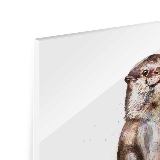 Glasbild - Illustration Otter mit Handtuch Malerei Weiß - Hochformat 4:3