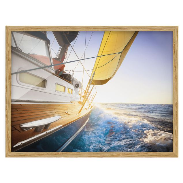 Bilder mit Rahmen Segelboot auf blauem Meer bei Sonnenschein