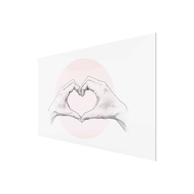 Glasbild - Illustration Herz Hände Kreis Rosa Weiß - Querformat 2:3