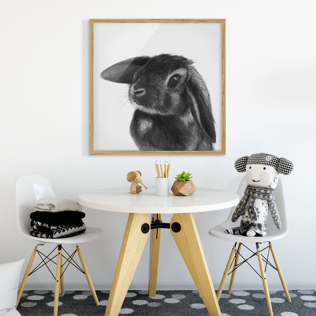Tiere Bilder mit Rahmen Illustration Hase Schwarz Weiß Zeichnung