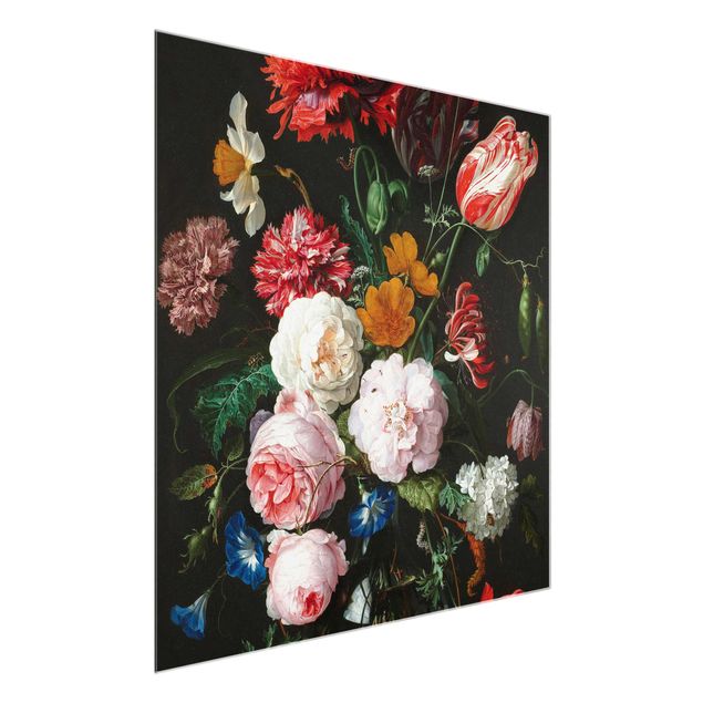 Glasbild - Jan Davidsz de Heem - Stillleben mit Blumen in einer Glasvase - Quadrat 1:1