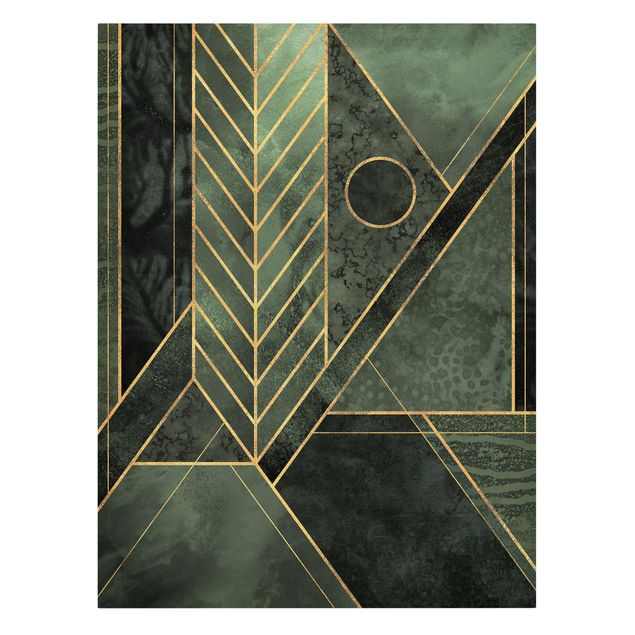 Leinwandbild - Geometrische Formen Smaragd Gold - Hochformat 4:3