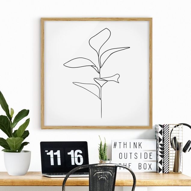 schwarz-weiß Bilder mit Rahmen Line Art Pflanze Blätter Schwarz Weiß
