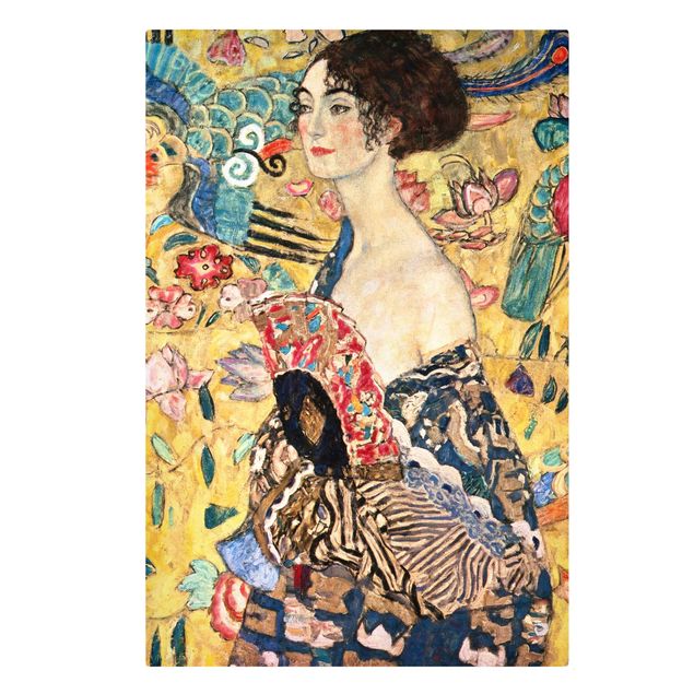 Leinwandbild - Gustav Klimt - Dame mit Fächer - Hochformat 3:2