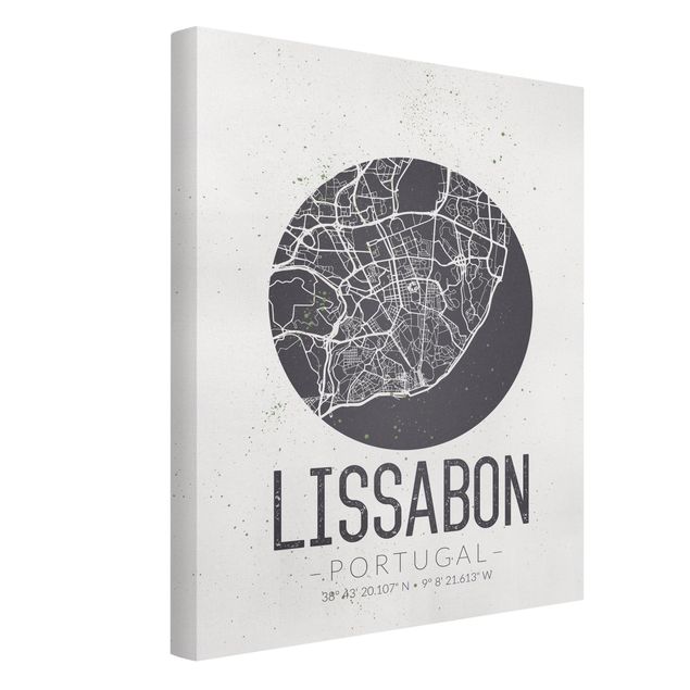 Leinwandbild - Stadtplan Lissabon - Retro - Hochformat 4:3