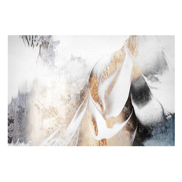 Leinwandbild - Goldene abstrakte Wintermalerei - Querformat 2:3