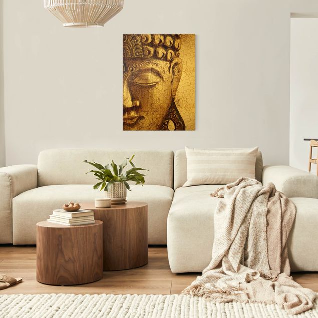 Leinwandbild Gold - Vintage Buddha - Hochformat 3:4