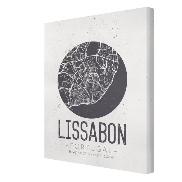 Leinwandbild - Stadtplan Lissabon - Retro - Hochformat 4:3