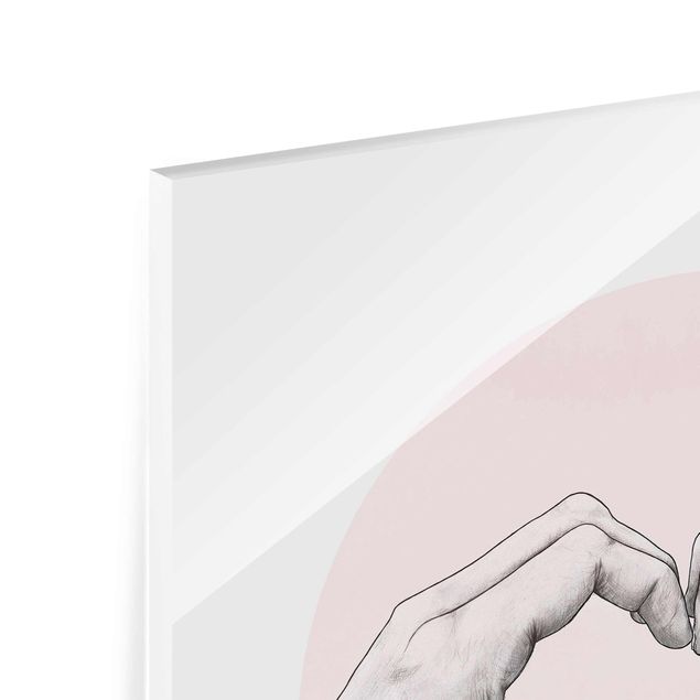 Glasbild - Illustration Herz Hände Kreis Rosa Weiß - Quadrat 1:1
