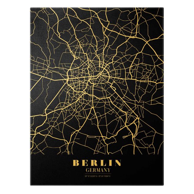 schöne Leinwandbilder Stadtplan Berlin - Klassik Schwarz