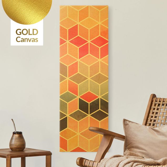 Leinwandbild Gold - Goldene Geometrie - Buntes Pastell - Hochformat 1:3
